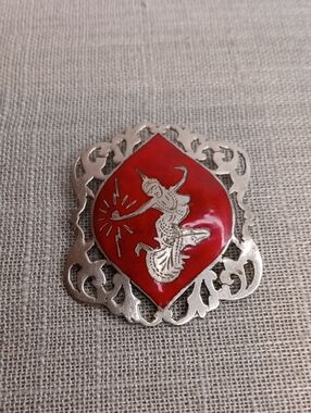 Sterling Silver Red Enamel Goddess Brooch Vintage Siam